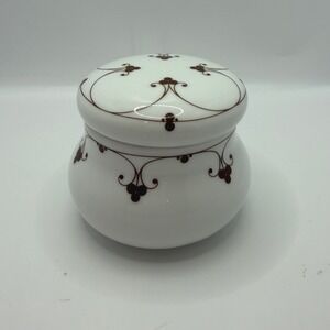 Thomas Germany Porcelain Trinket Jar Lidded Dish Brown Scroll Vintage 3.5"